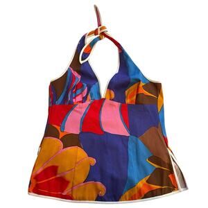 Trina Turk Multicolor Floral Mid Century Modern Boho Style Retro Halter Size 6